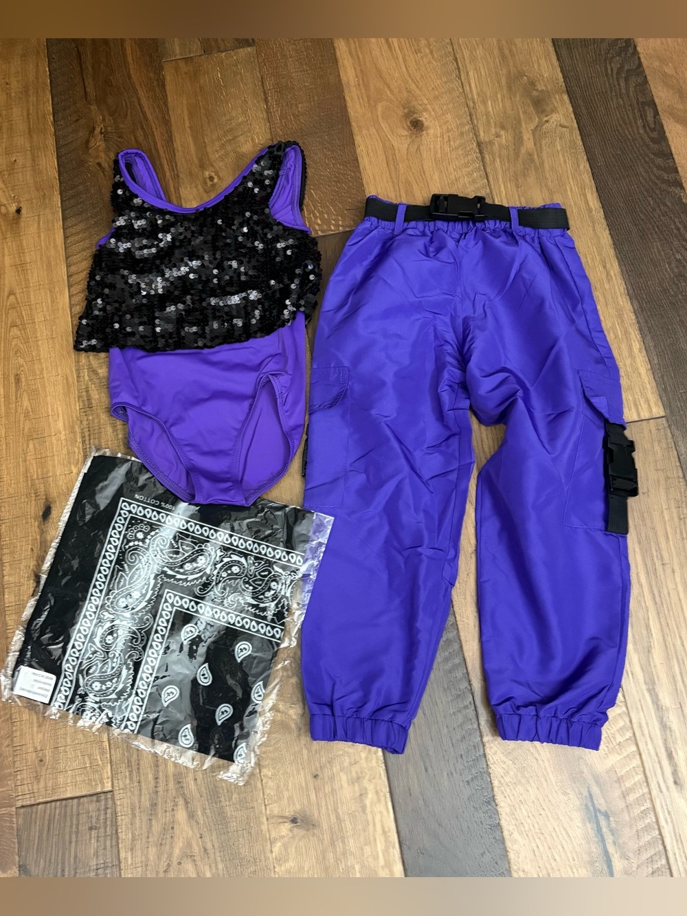 Weissman Run The World Dance Set childs S leotard belted cargo pants hankerchief